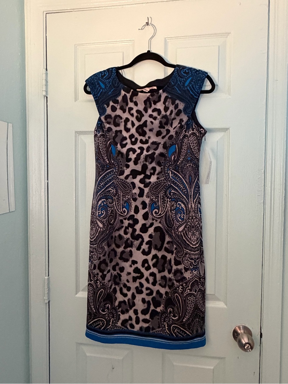 Maggy London Blue Paisley & Leopard Sheath Dress